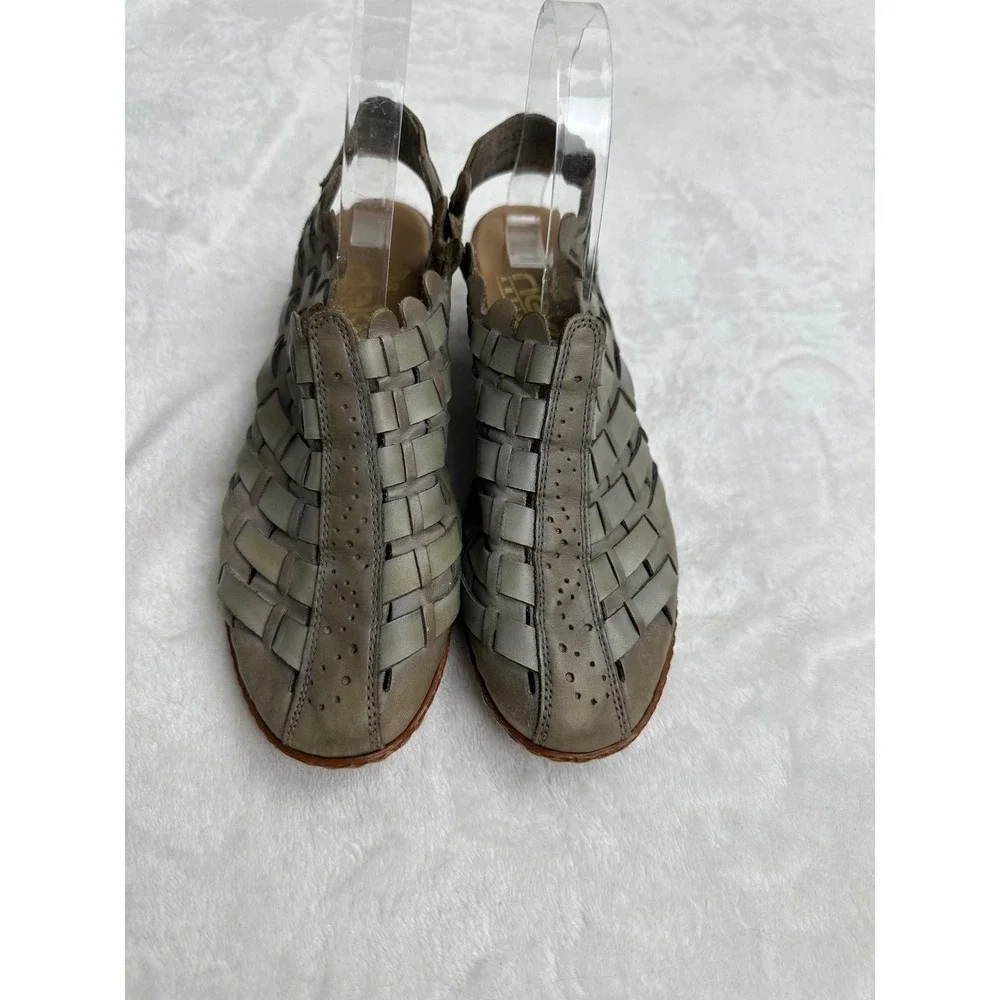 Rieker Sina Antistress Woven Leather Slingback Sandals‎ Taupe Block Heel 38 7.5